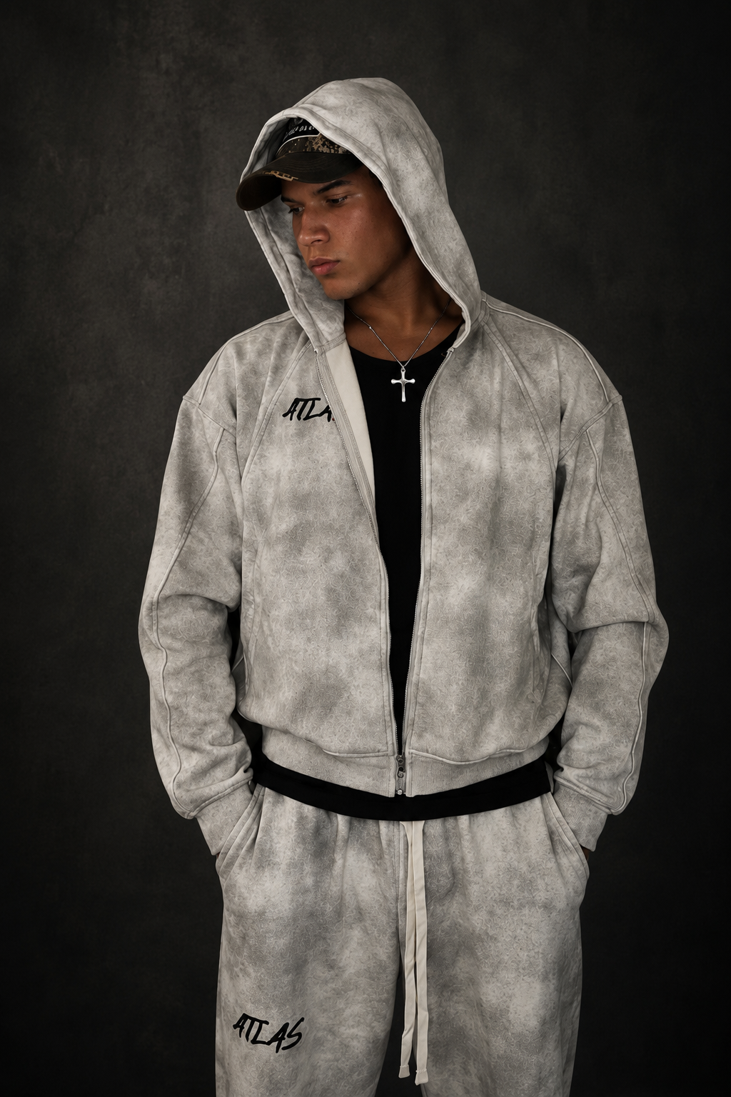 WHITE WASHED ZIP UP
