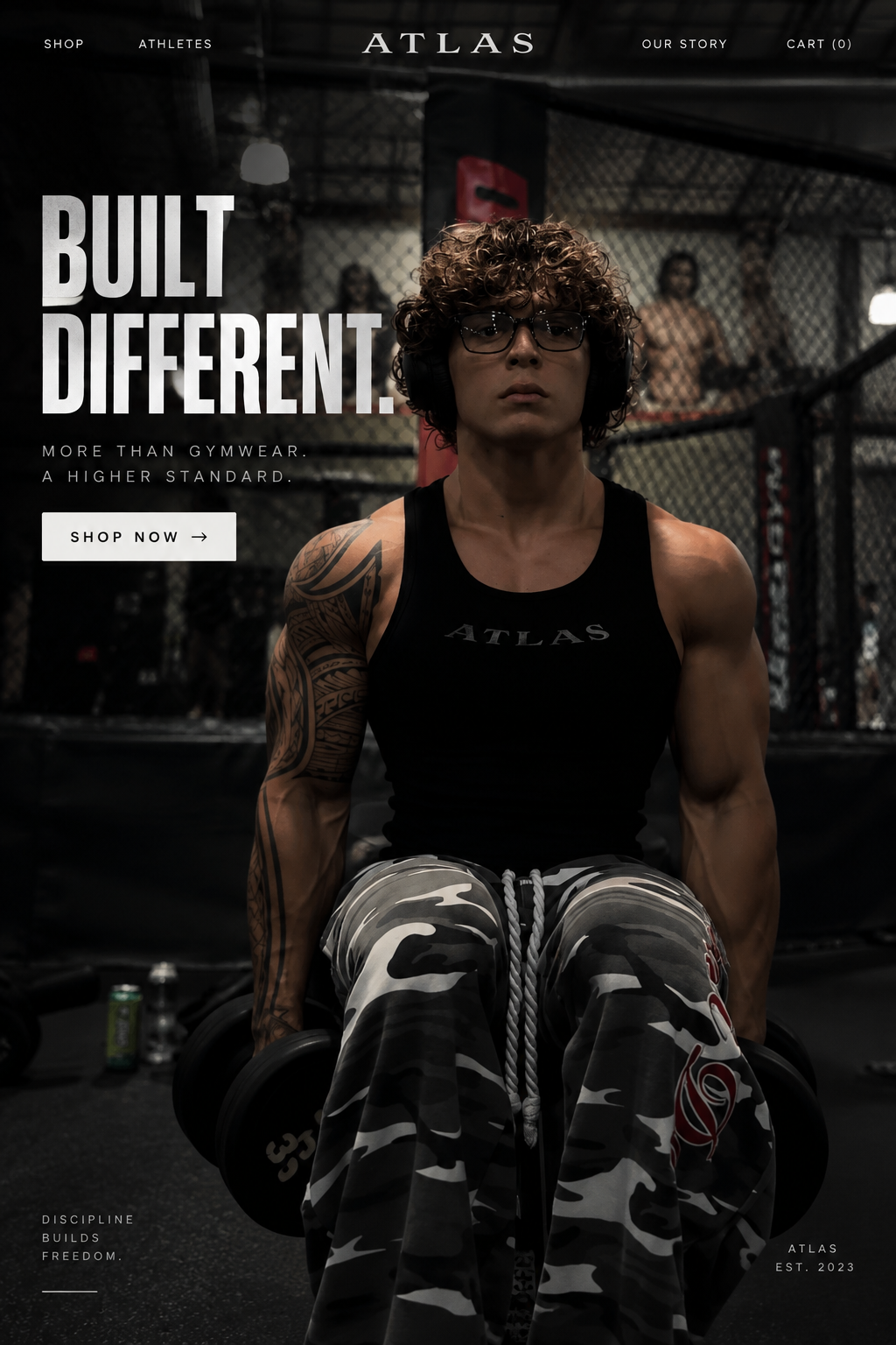Atlas Apparel Built Different gym hero